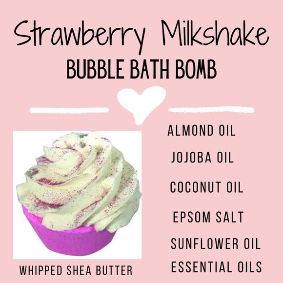 Strawberry Milkshake Cupcake Natural Bubble Bath Bomb Shea Butter| Epsom Salts - Picture 1 of 2